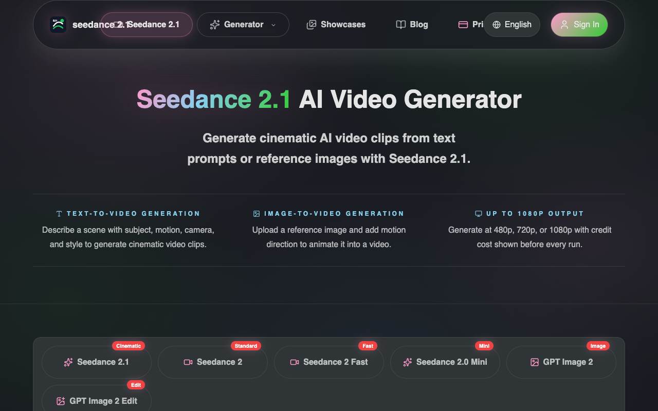 Seedance 2.1 screenshot 1