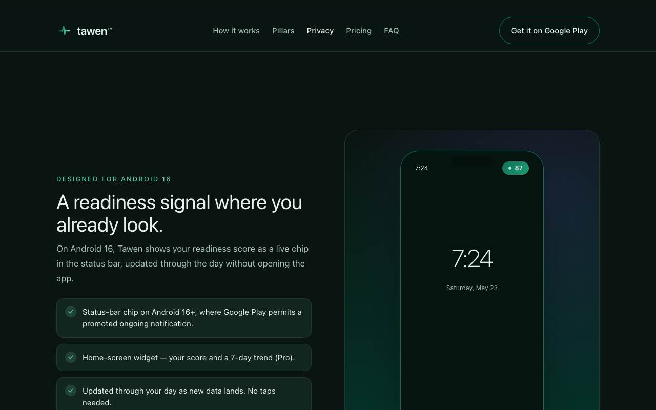 Tawen — On-Device Daily Readiness Score screenshot 5